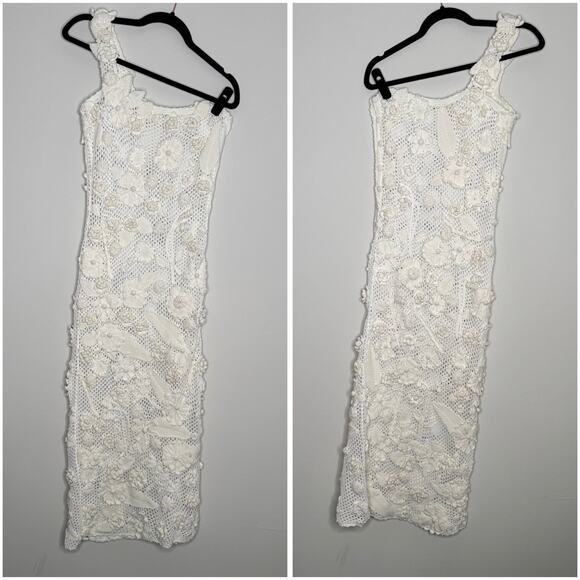 Ulla Johnson Sydel One Shoulder Floral Knit Dress Ivory Size P/S - Picture 4 of 7